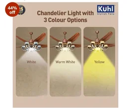 KUHL Centauri 5 1320mm BEE 5-Star BLDC Ceiling Fan with Chandelier&Remote | 38W Power Saving (Upto 65%)| High Airflow&Low Noise| Smart IoT| Reverse Mode| Free Installation| 5Year Motor Warranty (Teak)