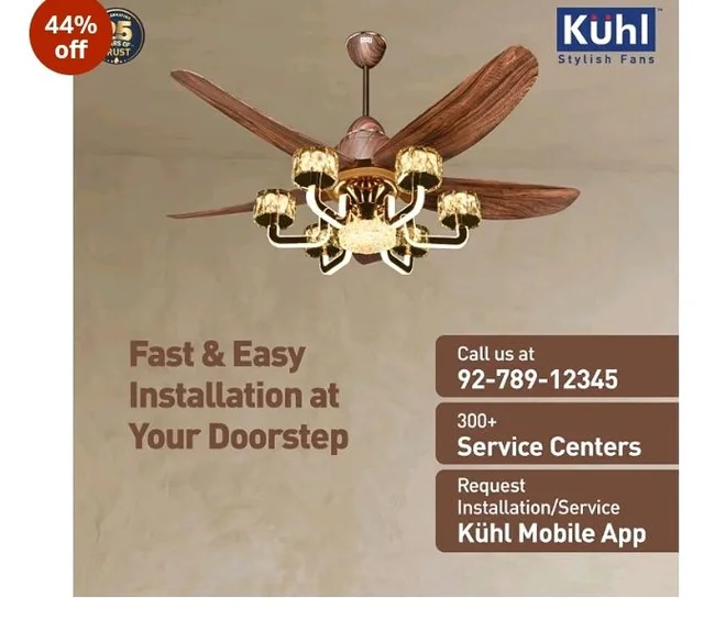 KUHL Centauri 5 1320mm BEE 5-Star BLDC Ceiling Fan with Chandelier&Remote | 38W Power Saving (Upto 65%)| High Airflow&Low Noise| Smart IoT| Reverse Mode| Free Installation| 5Year Motor Warranty (Teak)