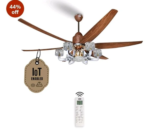 KUHL Centauri 6 1670mm BLDC Ceiling Fan with Chandelier & Remote | 37W Power Saving (Upto 65%) | High Airflow & Low Noise | Smart IoT | Reverse Mode | Free Installation | 5Year Motor Warranty (Teak)