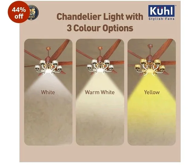KUHL Centauri 6 1670mm BLDC Ceiling Fan with Chandelier & Remote | 37W Power Saving (Upto 65%) | High Airflow & Low Noise | Smart IoT | Reverse Mode | Free Installation | 5Year Motor Warranty (Teak)