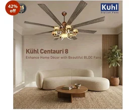 KUHL Centauri 8 1800mm BLDC Ceiling Fan with Chandelier & Remote | 35W Power Saving (Upto 65%) | High Airflow & Low Noise | Smart IoT | Reverse Mode | Free Installation | 5Year Motor Warranty (Teak)