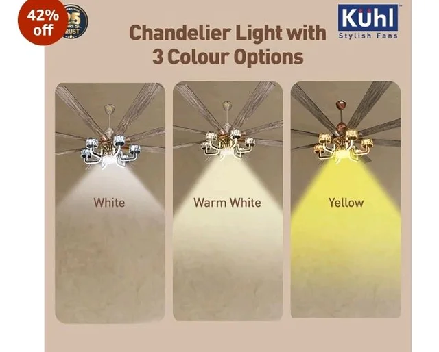 KUHL Centauri 8 1800mm BLDC Ceiling Fan with Chandelier & Remote | 35W Power Saving (Upto 65%) | High Airflow & Low Noise | Smart IoT | Reverse Mode | Free Installation | 5Year Motor Warranty (Teak)
