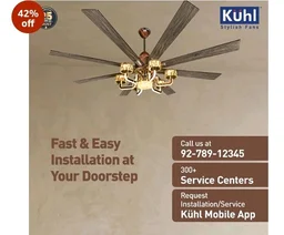 KUHL Centauri 8 1800mm BLDC Ceiling Fan with Chandelier & Remote | 35W Power Saving (Upto 65%) | High Airflow & Low Noise | Smart IoT | Reverse Mode | Free Installation | 5Year Motor Warranty (Teak)