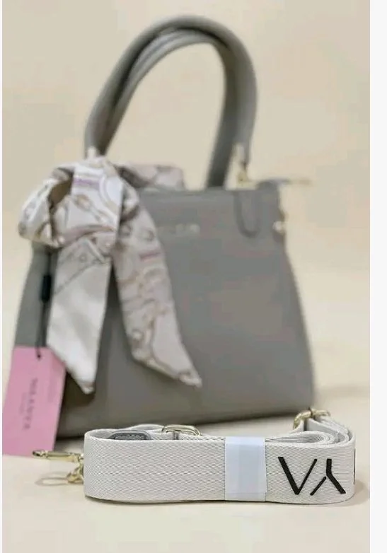 FauxLeather Handbag for Women with Detachable Scarf, Grey | Dual Top Handles, Detachable Crossbody Strap, Gold-Tone Hardware, Tote & Satchel Style, Office & Party Use