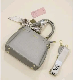 FauxLeather Handbag for Women with Detachable Scarf, Grey | Dual Top Handles, Detachable Crossbody Strap, Gold-Tone Hardware, Tote & Satchel Style, Office & Party Use