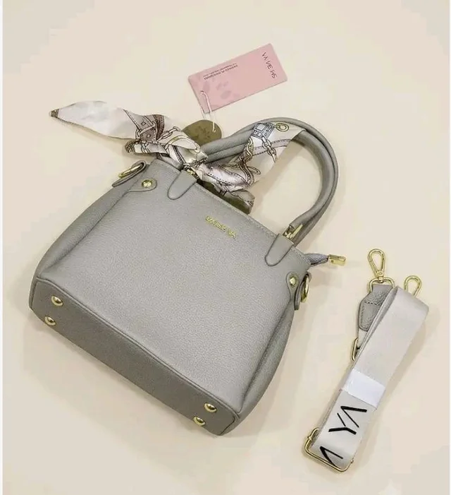 FauxLeather Handbag for Women with Detachable Scarf, Grey | Dual Top Handles, Detachable Crossbody Strap, Gold-Tone Hardware, Tote & Satchel Style, Office & Party Use