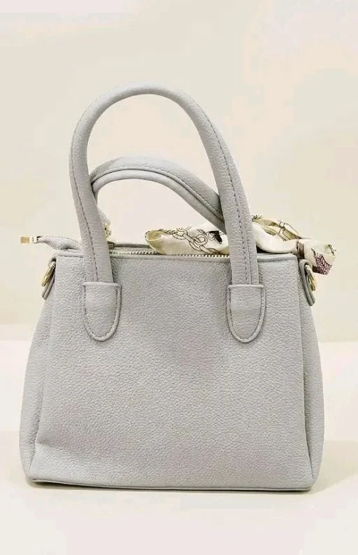 FauxLeather Handbag for Women with Detachable Scarf, Grey | Dual Top Handles, Detachable Crossbody Strap, Gold-Tone Hardware, Tote & Satchel Style, Office & Party Use