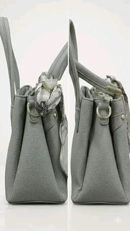 FauxLeather Handbag for Women with Detachable Scarf, Grey | Dual Top Handles, Detachable Crossbody Strap, Gold-Tone Hardware, Tote & Satchel Style, Office & Party Use