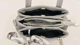 FauxLeather Handbag for Women with Detachable Scarf, Grey | Dual Top Handles, Detachable Crossbody Strap, Gold-Tone Hardware, Tote & Satchel Style, Office & Party Use
