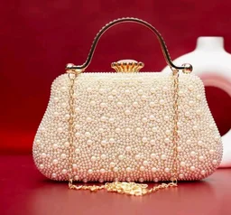 Artklim White Pearl Party Clutch Bag for Women with Detachable Strap
