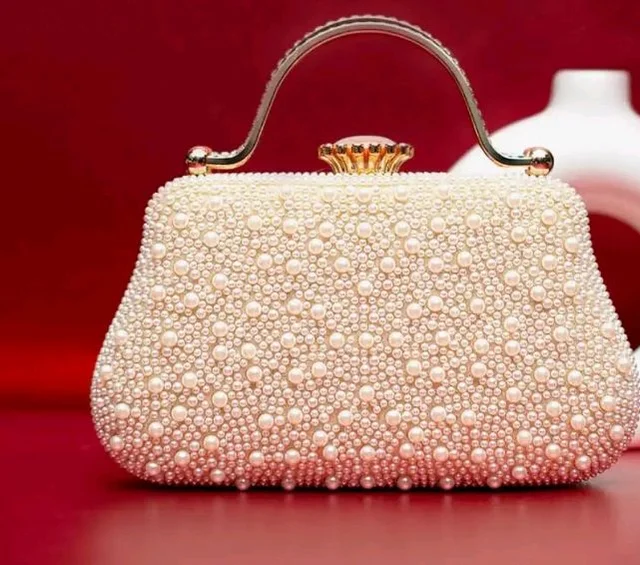 Artklim White Pearl Party Clutch Bag for Women with Detachable Strap