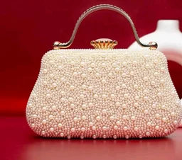 Artklim White Pearl Party Clutch Bag for Women with Detachable Strap