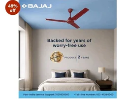 Bajaj Frore 1200 MM (48") 1 Star Rated Ceiling Fans For Home | BEE Star Rated Energy Efficient Ceiling Fan | Rust Free Coating For Long Life | High Air Delivery | 2-Yr Warranty 【Brown】
