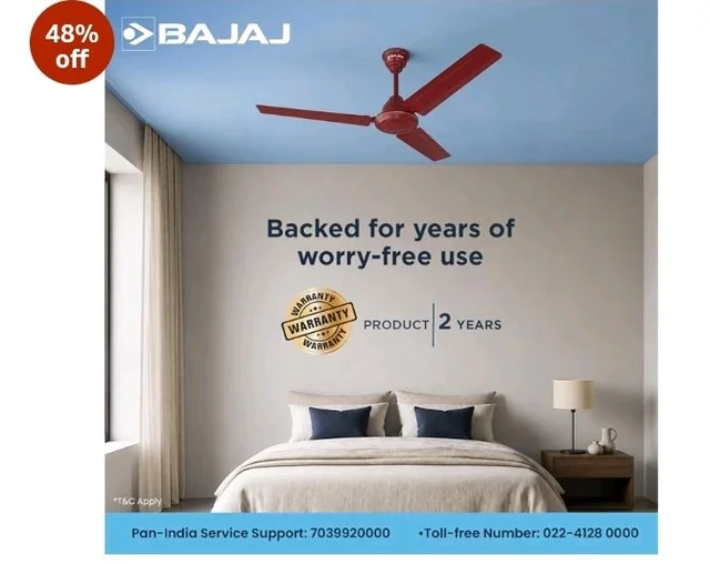 Bajaj Frore 1200 MM (48") 1 Star Rated Ceiling Fans For Home | BEE Star Rated Energy Efficient Ceiling Fan | Rust Free Coating For Long Life | High Air Delivery | 2-Yr Warranty 【Brown】