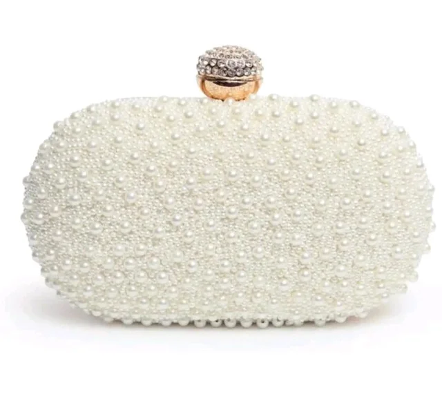 THE TAN CLAN Asad All White Pearl Hand Embroidered Clutches for Women Purses Luxury Evening Handbags for Ladies
