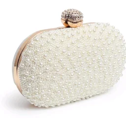 THE TAN CLAN Asad All White Pearl Hand Embroidered Clutches for Women Purses Luxury Evening Handbags for Ladies