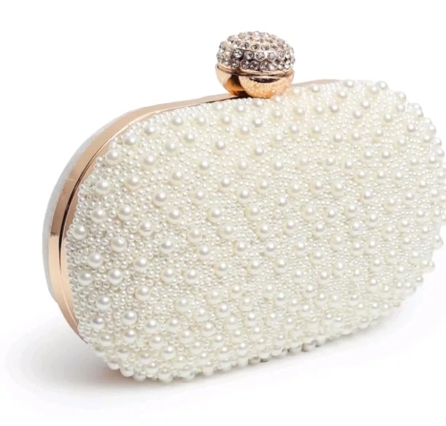 THE TAN CLAN Asad All White Pearl Hand Embroidered Clutches for Women Purses Luxury Evening Handbags for Ladies