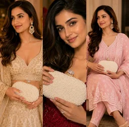 THE TAN CLAN Asad All White Pearl Hand Embroidered Clutches for Women Purses Luxury Evening Handbags for Ladies