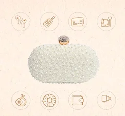 THE TAN CLAN Asad All White Pearl Hand Embroidered Clutches for Women Purses Luxury Evening Handbags for Ladies