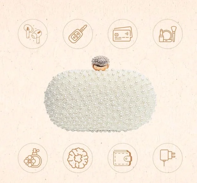 THE TAN CLAN Asad All White Pearl Hand Embroidered Clutches for Women Purses Luxury Evening Handbags for Ladies