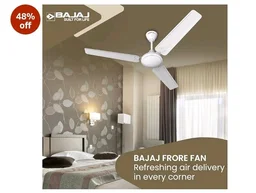 Bajaj Frore 1200 MM (48") Stars Rated Ceiling Fans for Home | BEE 1 star Rated Energy Efficient Ceiling Fan | Rust Free Coating for Long Life | High Air Delivery | 2-Yr Warranty 【White】