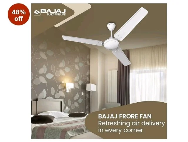 Bajaj Frore 1200 MM (48") Stars Rated Ceiling Fans for Home | BEE 1 star Rated Energy Efficient Ceiling Fan | Rust Free Coating for Long Life | High Air Delivery | 2-Yr Warranty 【White】