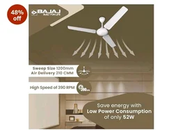 Bajaj Frore 1200 MM (48") Stars Rated Ceiling Fans for Home | BEE 1 star Rated Energy Efficient Ceiling Fan | Rust Free Coating for Long Life | High Air Delivery | 2-Yr Warranty 【White】