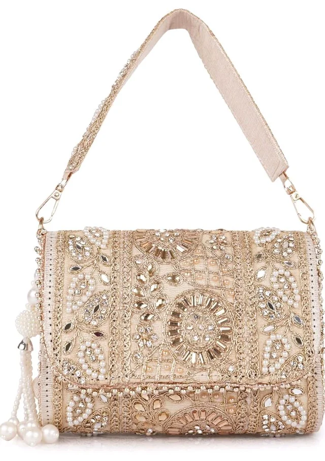 PLANX Velvet SilK Stylish Embroidery Unique Design Trendy Traditional Wedding Party Handheld Potli Bag For Women