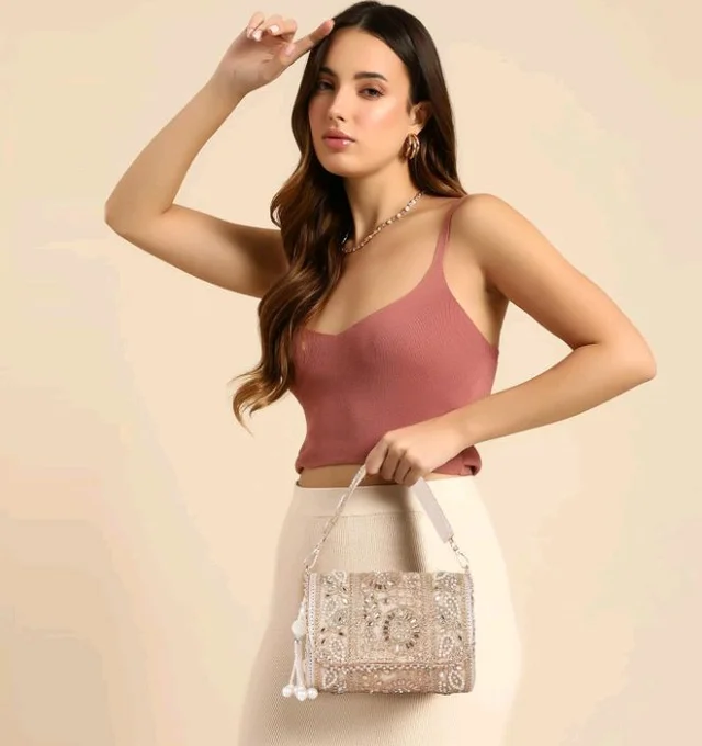PLANX Velvet SilK Stylish Embroidery Unique Design Trendy Traditional Wedding Party Handheld Potli Bag For Women