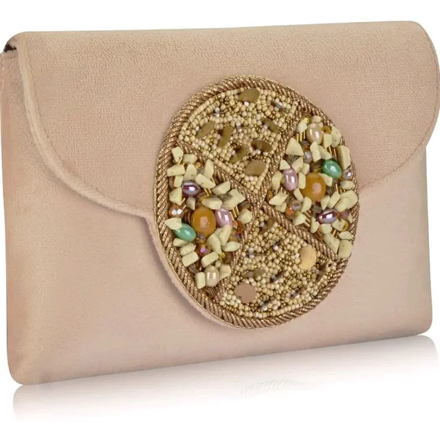 INAAYA - Bridal Accessories Store
3.8 out of 5 stars 90
Women's Suede Zardozi Designer Wedding Sling Clutch Bag Purse with Circular Embellishment of Multi Stones and Embroidery