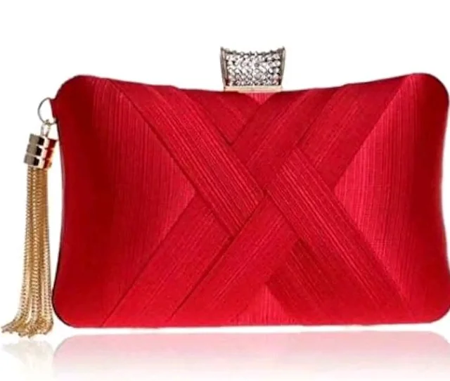 TOOBA Handicraft Women’s Evening Clutch Purse | Elegant Satin Handbag with Crystal Clasp & Tassel Chain