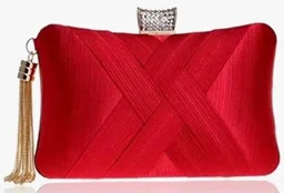TOOBA Handicraft Women’s Evening Clutch Purse | Elegant Satin Handbag with Crystal Clasp & Tassel Chain