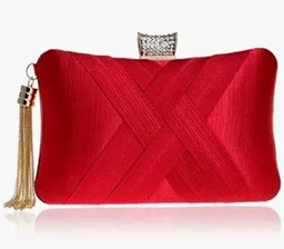 TOOBA Handicraft Women’s Evening Clutch Purse | Elegant Satin Handbag with Crystal Clasp & Tassel Chain