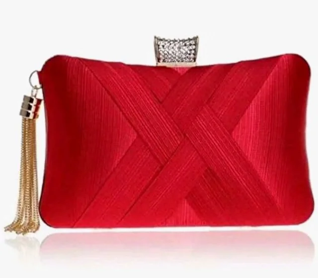 TOOBA Handicraft Women’s Evening Clutch Purse | Elegant Satin Handbag with Crystal Clasp & Tassel Chain