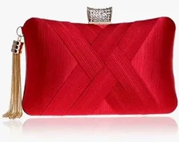 TOOBA Handicraft Women’s Evening Clutch Purse | Elegant Satin Handbag with Crystal Clasp & Tassel Chain