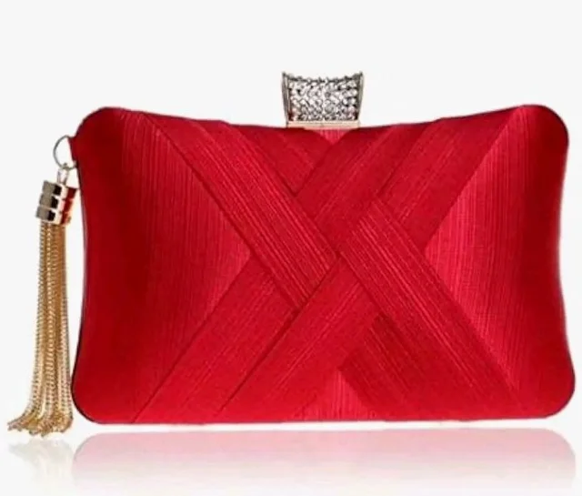 TOOBA Handicraft Women’s Evening Clutch Purse | Elegant Satin Handbag with Crystal Clasp & Tassel Chain