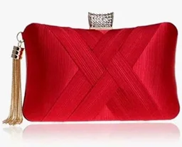 TOOBA Handicraft Women’s Evening Clutch Purse | Elegant Satin Handbag with Crystal Clasp & Tassel Chain