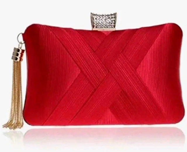 TOOBA Handicraft Women’s Evening Clutch Purse | Elegant Satin Handbag with Crystal Clasp & Tassel Chain