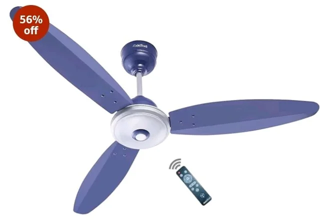 ACTIVA Gracia 1200mm Ceiling Fan with LED Light | 5 Star Energy Saving BLDC Motor | Remote Control, Reversible Mode & Timer | 3 Blade High Speed Ceiling Fan | 4 Year Warranty | Sparkle Blue
