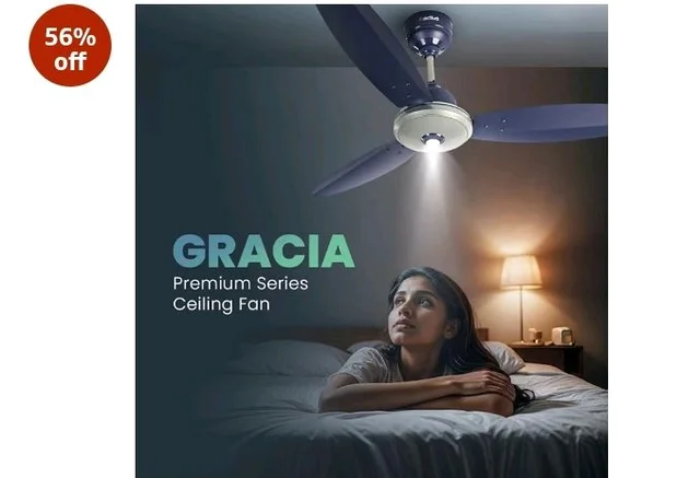 ACTIVA Gracia 1200mm Ceiling Fan with LED Light | 5 Star Energy Saving BLDC Motor | Remote Control, Reversible Mode & Timer | 3 Blade High Speed Ceiling Fan | 4 Year Warranty | Sparkle Blue