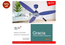 ACTIVA Gracia 1200mm Ceiling Fan with LED Light | 5 Star Energy Saving BLDC Motor | Remote Control, Reversible Mode & Timer | 3 Blade High Speed Ceiling Fan | 4 Year Warranty | Sparkle Blue