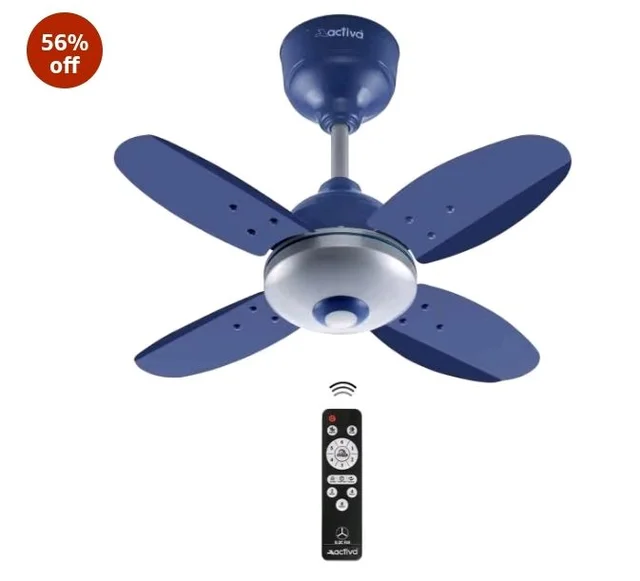 ACTIVA Gracia 600 MM BLDC Ceiling Fan | 4 Blades | 28 Watt | Noiseless Motor with LED Light | Remote Control | Reversible Mode, Timer, Energy Saving, come with 5 Years Warranty (Sparkle Blue)