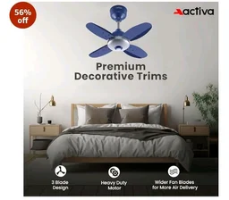 ACTIVA Gracia 600 MM BLDC Ceiling Fan | 4 Blades | 28 Watt | Noiseless Motor with LED Light | Remote Control | Reversible Mode, Timer, Energy Saving, come with 5 Years Warranty (Sparkle Blue)