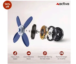 ACTIVA Gracia 600 MM BLDC Ceiling Fan | 4 Blades | 28 Watt | Noiseless Motor with LED Light | Remote Control | Reversible Mode, Timer, Energy Saving, come with 5 Years Warranty (Sparkle Blue)