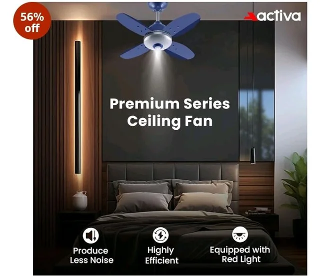 ACTIVA Gracia 600 MM BLDC Ceiling Fan | 4 Blades | 28 Watt | Noiseless Motor with LED Light | Remote Control | Reversible Mode, Timer, Energy Saving, come with 5 Years Warranty (Sparkle Blue)