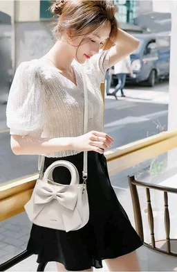 SYGA Women Bow Handheld Shoulder Bag Crossbody Fresh And Sweet Girly Style Small Bucket Bag