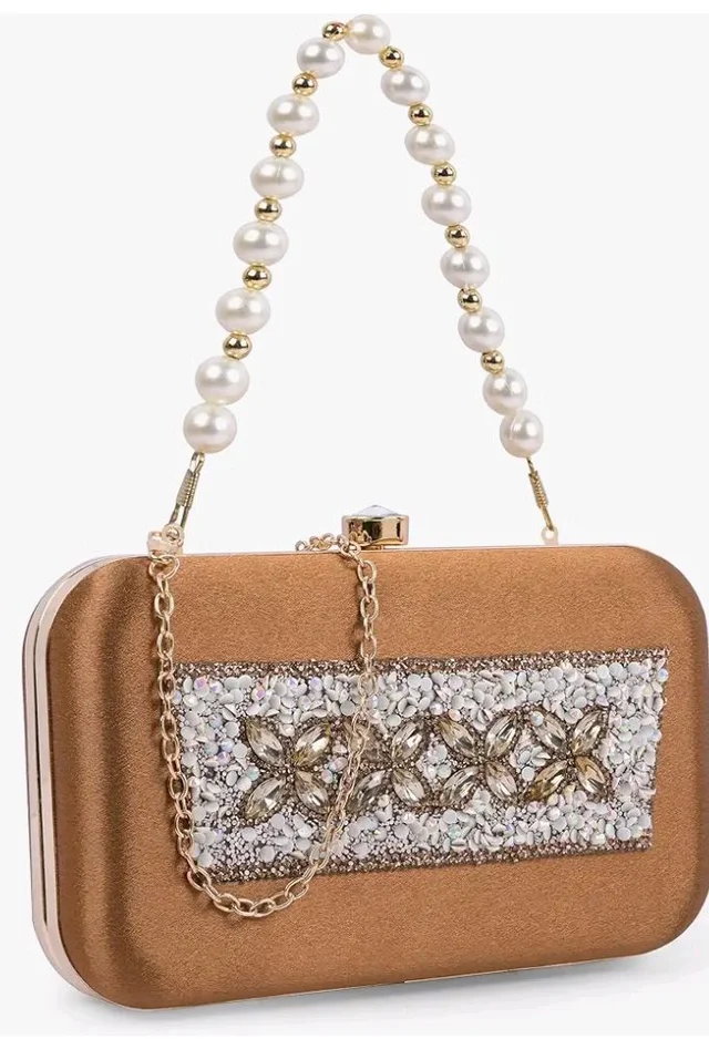 ADISA Beaded formal party clutch with gold chain for women and girls (CL108)