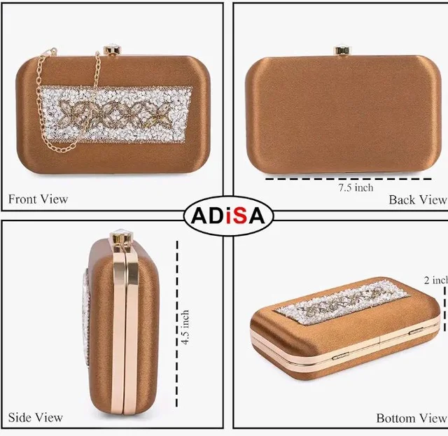 ADISA Beaded formal party clutch with gold chain for women and girls (CL108)