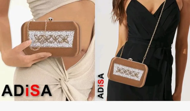 ADISA Beaded formal party clutch with gold chain for women and girls (CL108)