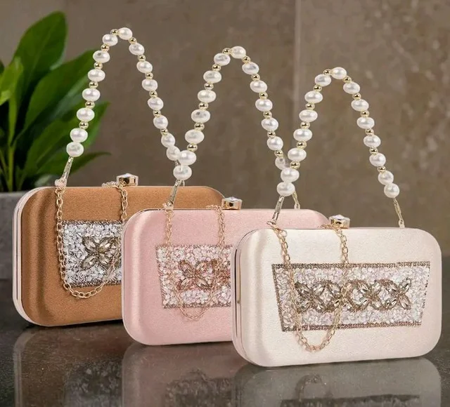 ADISA Beaded formal party clutch with gold chain for women and girls (CL108)